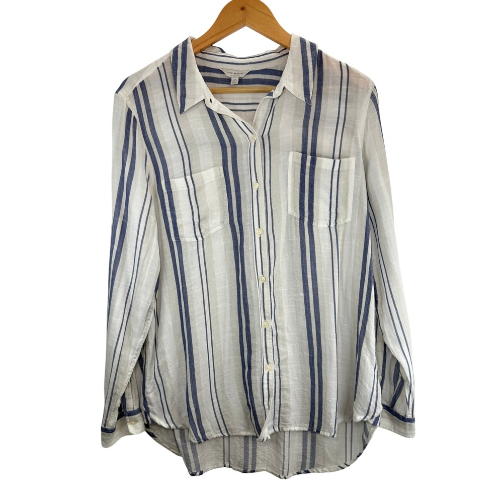 Lucky Brand‎ Womens Striped Button Down Shirt Long Sleeve Large Lightweight